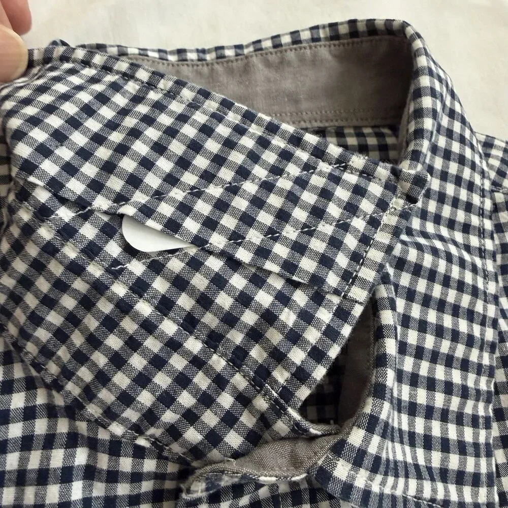 Michael Kors Mens Gingham Short Sleeve Button Down Shirt Size M Navy White